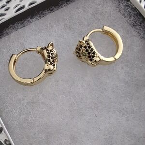 Gold and Black Panther Hoop Earrings